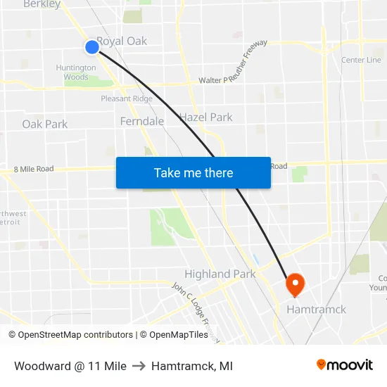 Woodward @ 11 Mile to Hamtramck, MI map
