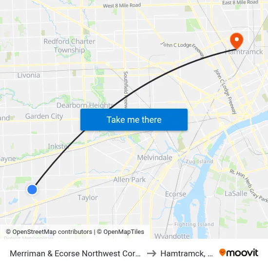 Merriman & Ecorse Northwest Corner to Hamtramck, MI map
