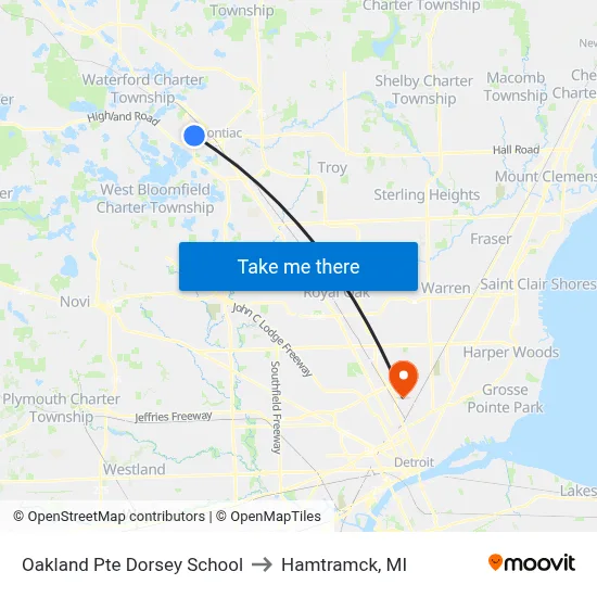 Oakland Pte Dorsey School to Hamtramck, MI map