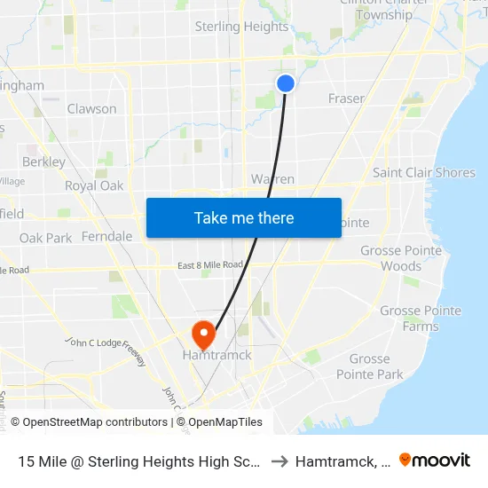 15 Mile @ Sterling Heights High School to Hamtramck, MI map