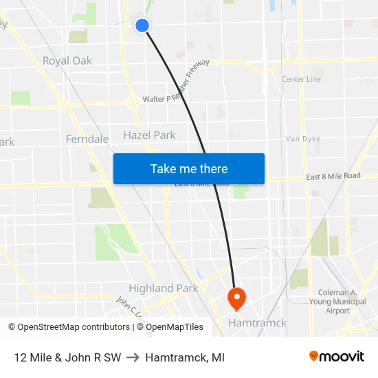 12 Mile & John R SW to Hamtramck, MI map