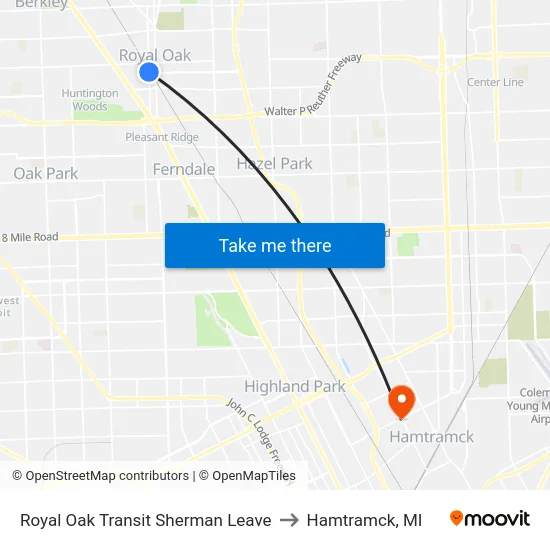 Royal Oak Transit Sherman Leave to Hamtramck, MI map
