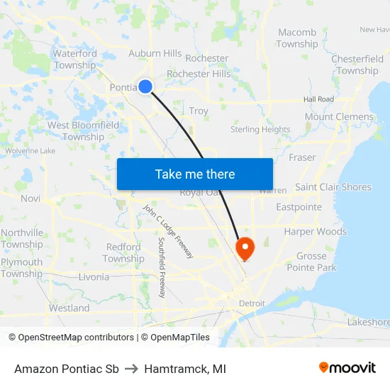 Amazon Pontiac Sb to Hamtramck, MI map