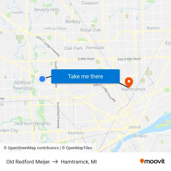 Old Redford Meijer to Hamtramck, MI map