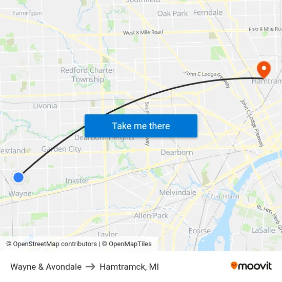 Wayne & Avondale to Hamtramck, MI map