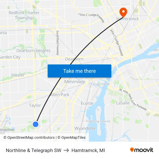 Northline & Telegraph SW to Hamtramck, MI map