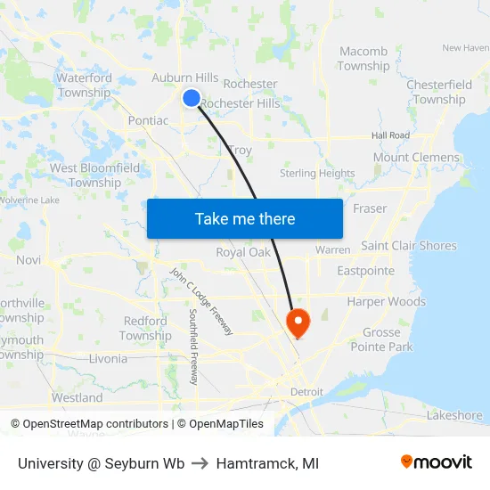 University @ Seyburn Wb to Hamtramck, MI map
