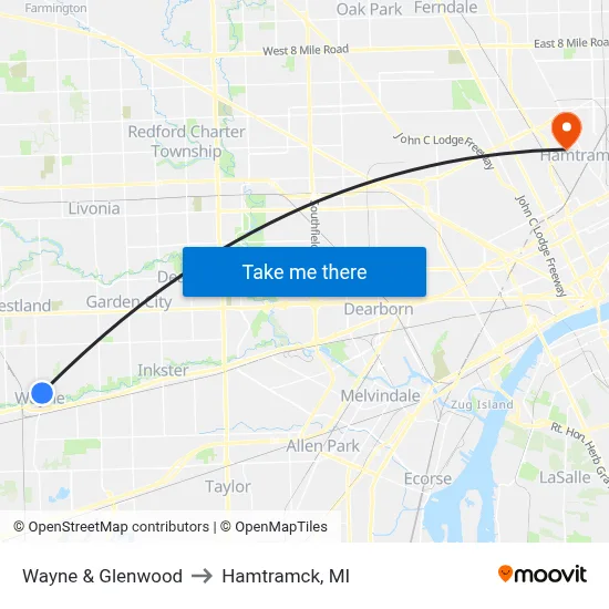 Wayne & Glenwood to Hamtramck, MI map