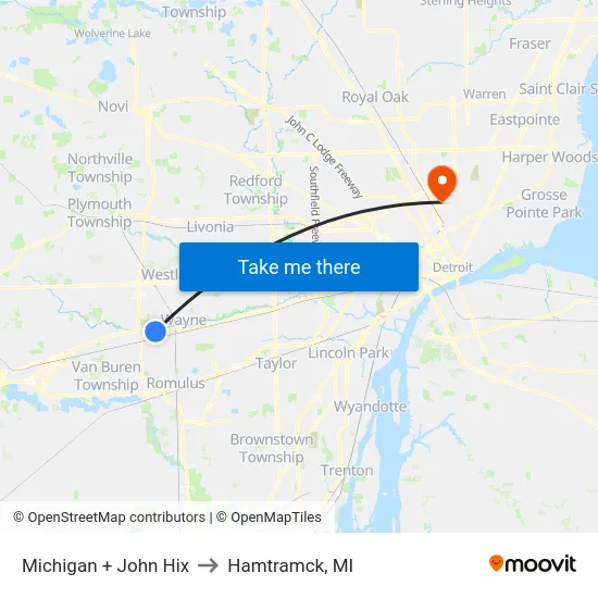 Michigan & John Hix to Hamtramck, MI map