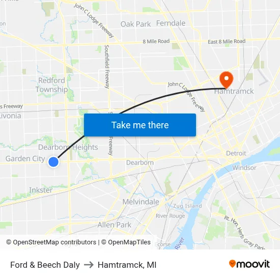 Ford & Beech Daly to Hamtramck, MI map