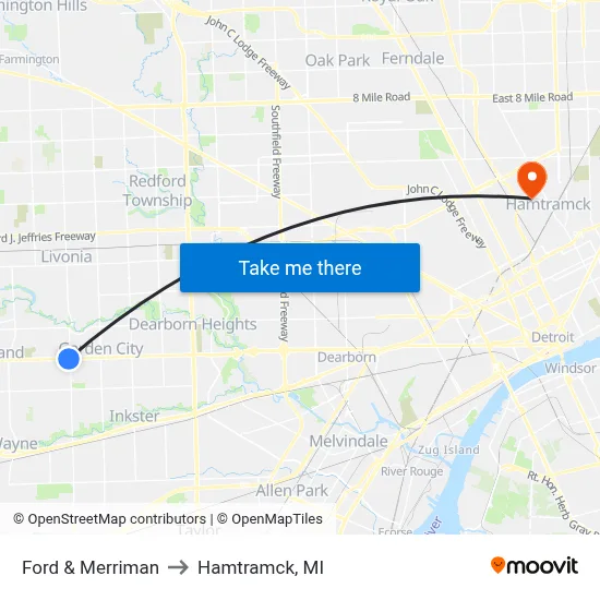 Ford & Merriman to Hamtramck, MI map
