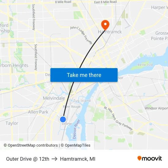 Outer Drive @ 12th to Hamtramck, MI map