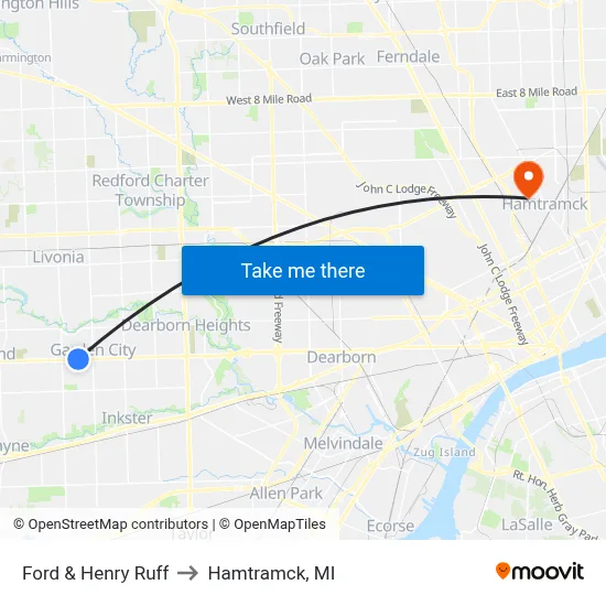 Ford & Henry Ruff to Hamtramck, MI map