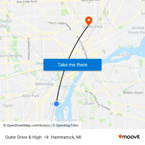 Outer Drive & High to Hamtramck, MI map