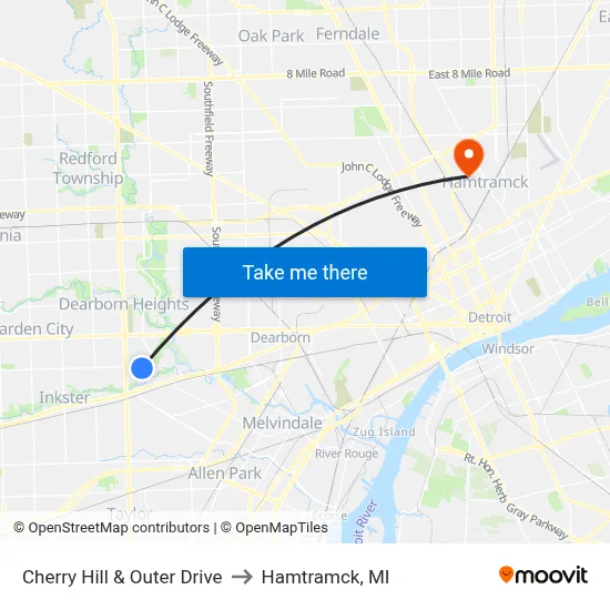 Cherry Hill & Outer Drive to Hamtramck, MI map