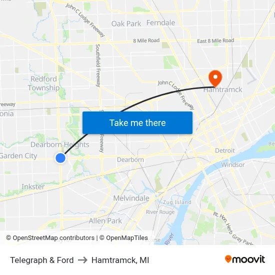 Telegraph & Ford to Hamtramck, MI map