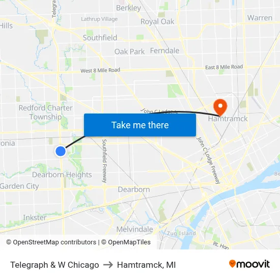 Telegraph & W Chicago to Hamtramck, MI map