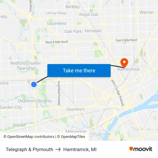 Telegraph & Plymouth to Hamtramck, MI map