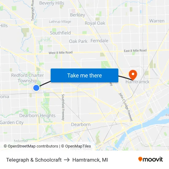 Telegraph & Schoolcraft to Hamtramck, MI map