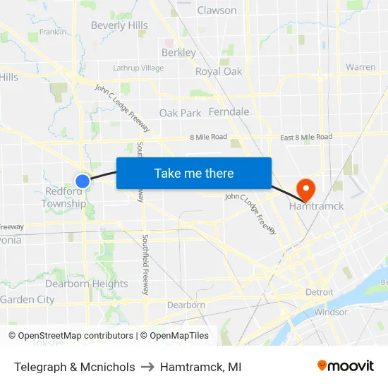 Telegraph & Mcnichols to Hamtramck, MI map