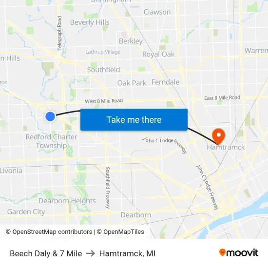 Beech Daly & 7 Mile to Hamtramck, MI map