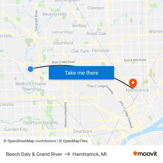 Beech Daly & Grand River to Hamtramck, MI map