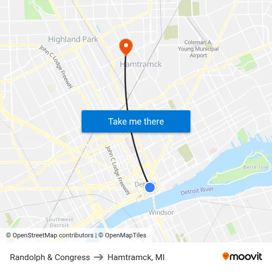 Randolph & Congress to Hamtramck, MI map