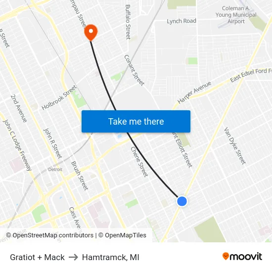Gratiot & Mack to Hamtramck, MI map