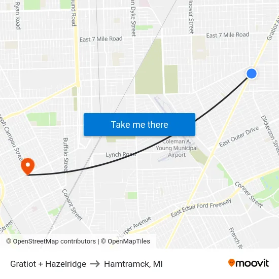 Gratiot & Hazelridge to Hamtramck, MI map