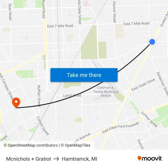 Mcnichols & Gratiot to Hamtramck, MI map