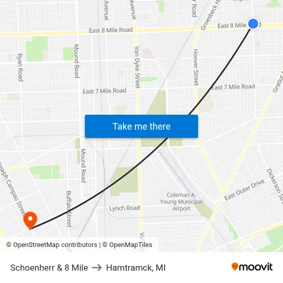 Schoenherr & 8 Mile to Hamtramck, MI map