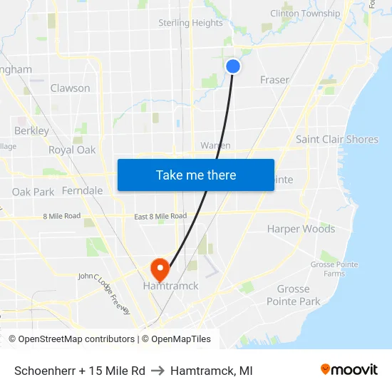 Schoenherr @ 15 Mile to Hamtramck, MI map