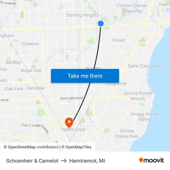 Schoenherr & Camelot to Hamtramck, MI map