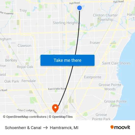 Schoenherr & Canal to Hamtramck, MI map