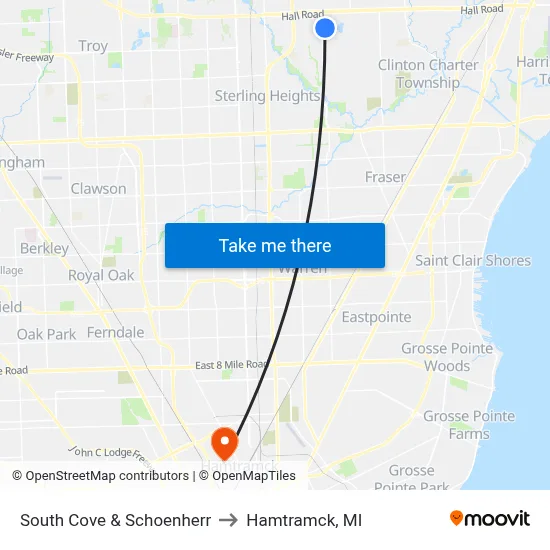 South Cove & Schoenherr to Hamtramck, MI map