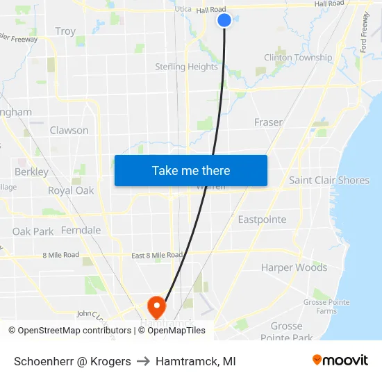 Schoenherr @ Krogers to Hamtramck, MI map