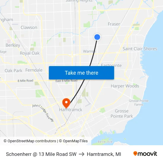 Schoenherr & 13 Mile SW to Hamtramck, MI map