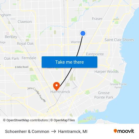Schoenherr & Common to Hamtramck, MI map