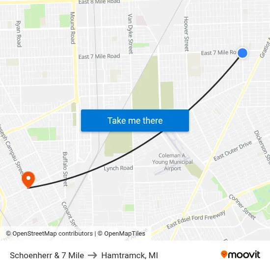 Schoenherr & 7 Mile to Hamtramck, MI map