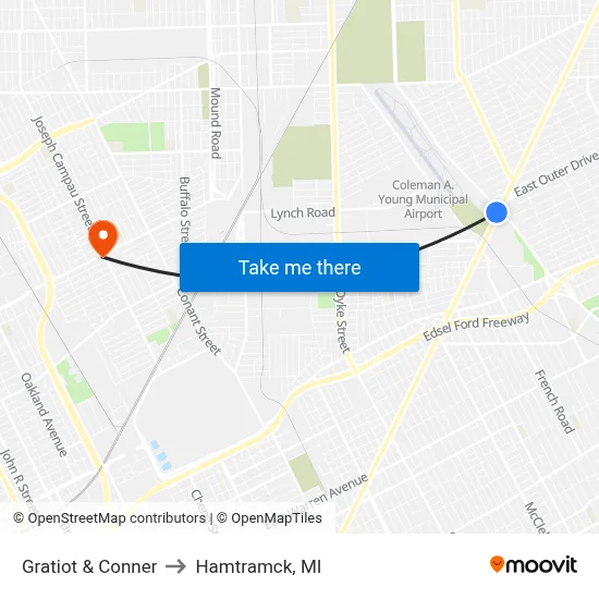 Gratiot & Conner to Hamtramck, MI map