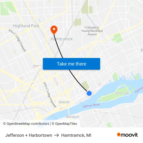 Jefferson + Harbortown to Hamtramck, MI map
