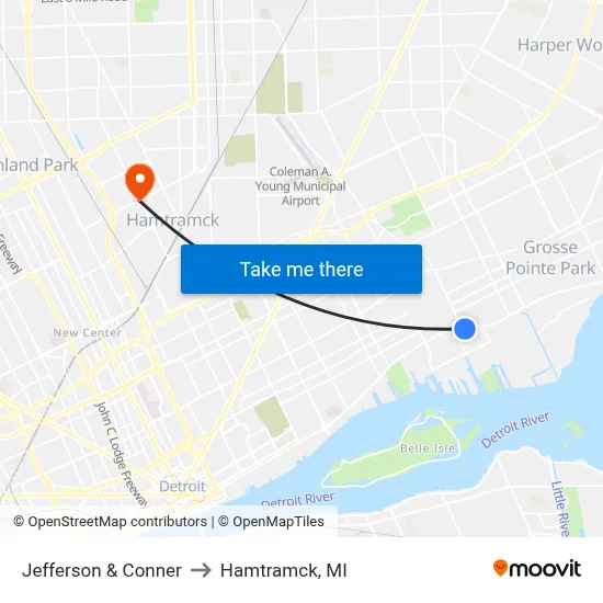 Jefferson & Conner to Hamtramck, MI map