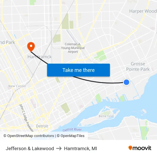 Jefferson & Lakewood to Hamtramck, MI map
