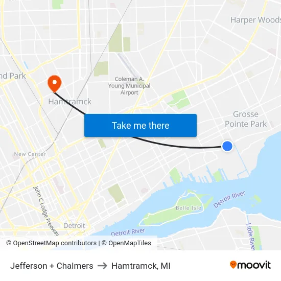 Jefferson & Chalmers to Hamtramck, MI map