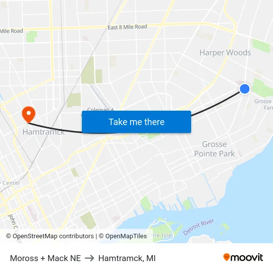 Moross & Mack NE to Hamtramck, MI map