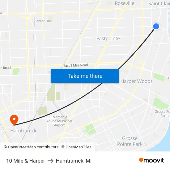 10 Mile & Harper to Hamtramck, MI map