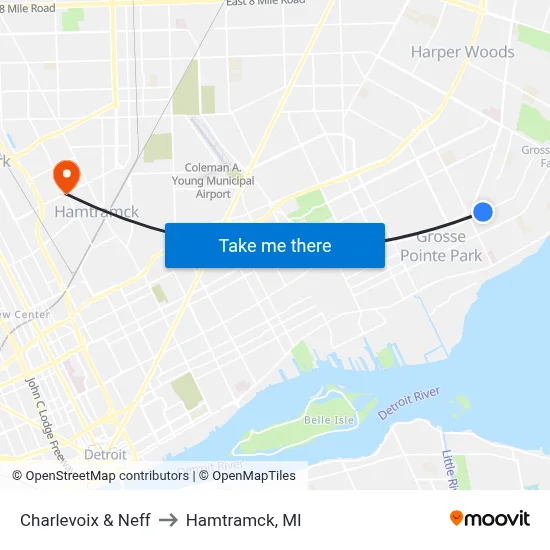 Charlevoix & Neff to Hamtramck, MI map