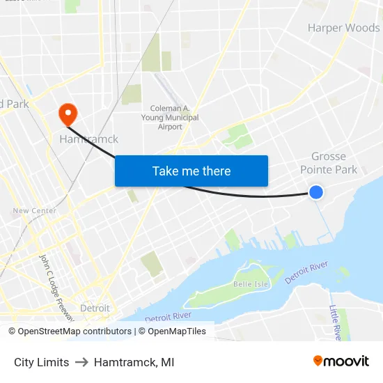 City Limits to Hamtramck, MI map
