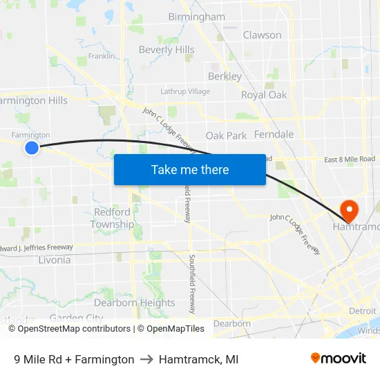 9 Mile & Farmington to Hamtramck, MI map
