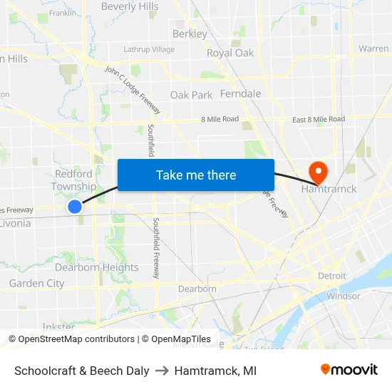 Schoolcraft & Beech Daly to Hamtramck, MI map
